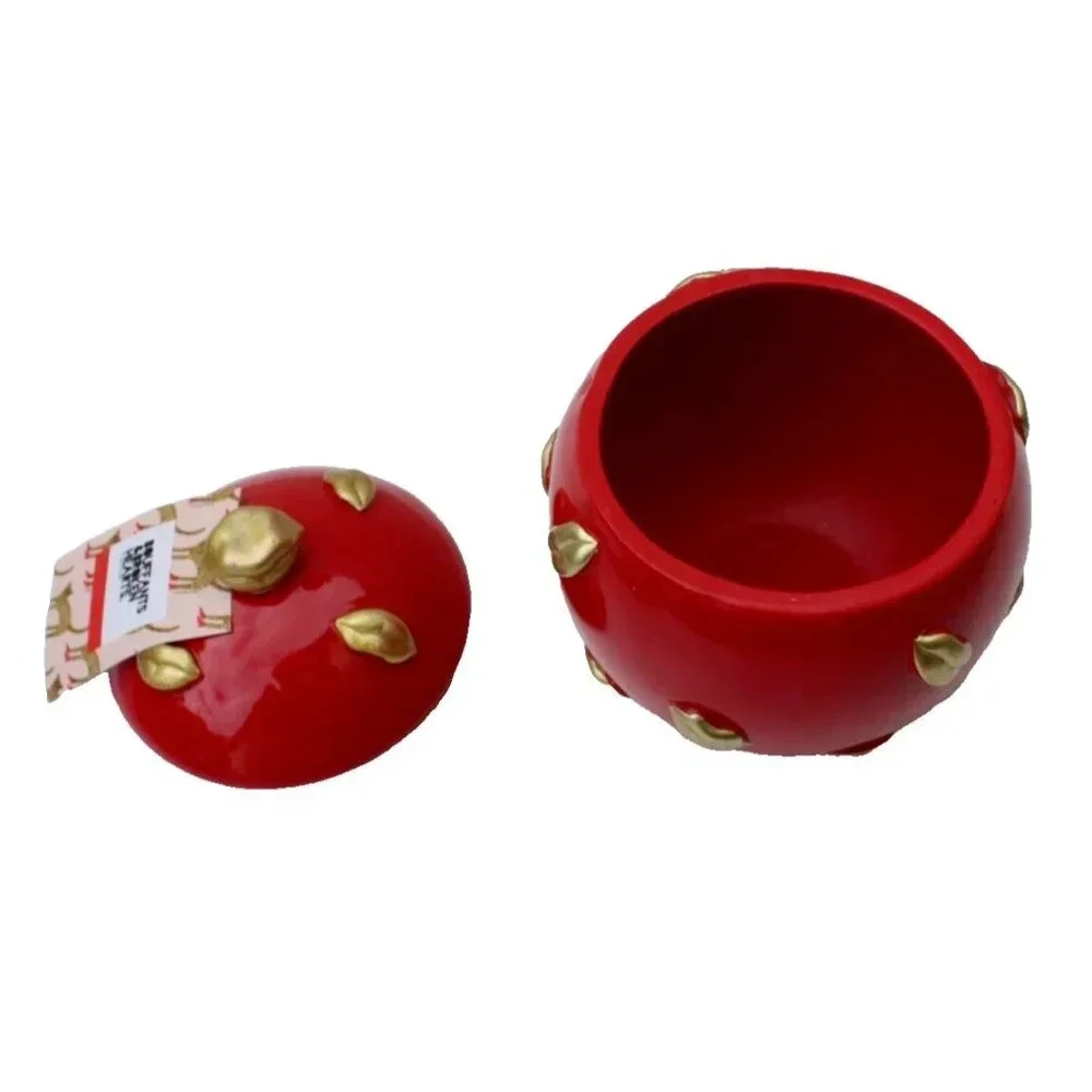New Bouffants & Broken Hearts Red / Gold Valentine Kiss Lips Jar Trinket Dish